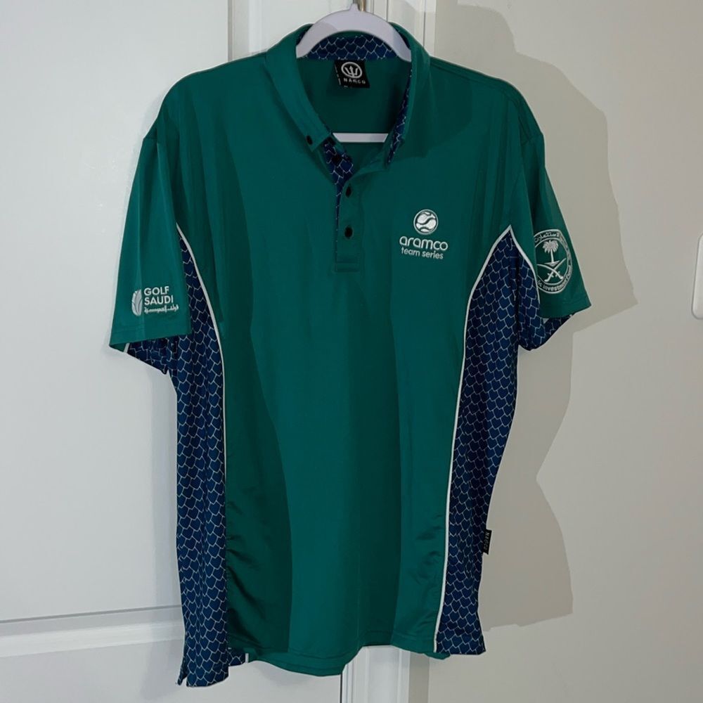 New‎ Mens Aramco Team Series Tennis 🎾 Saudi Golf Polo Shirt Green/Blue XL Killer